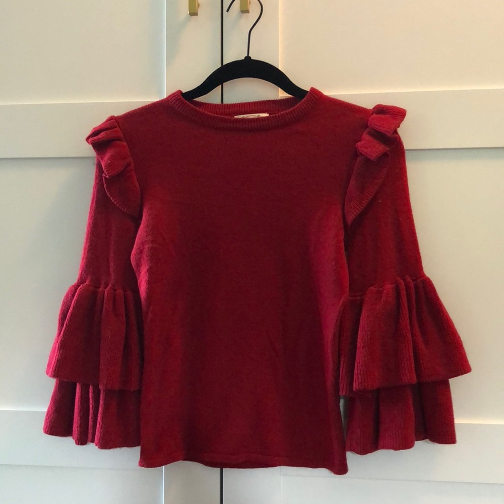 Joyfolie Red Ruffle Sleeve Sweater